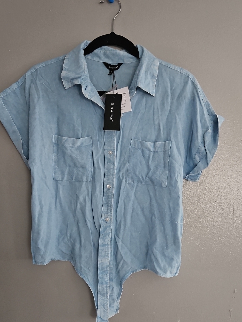 Light Blue Short-Sleeve Button-Front Blouse by Sea Salt